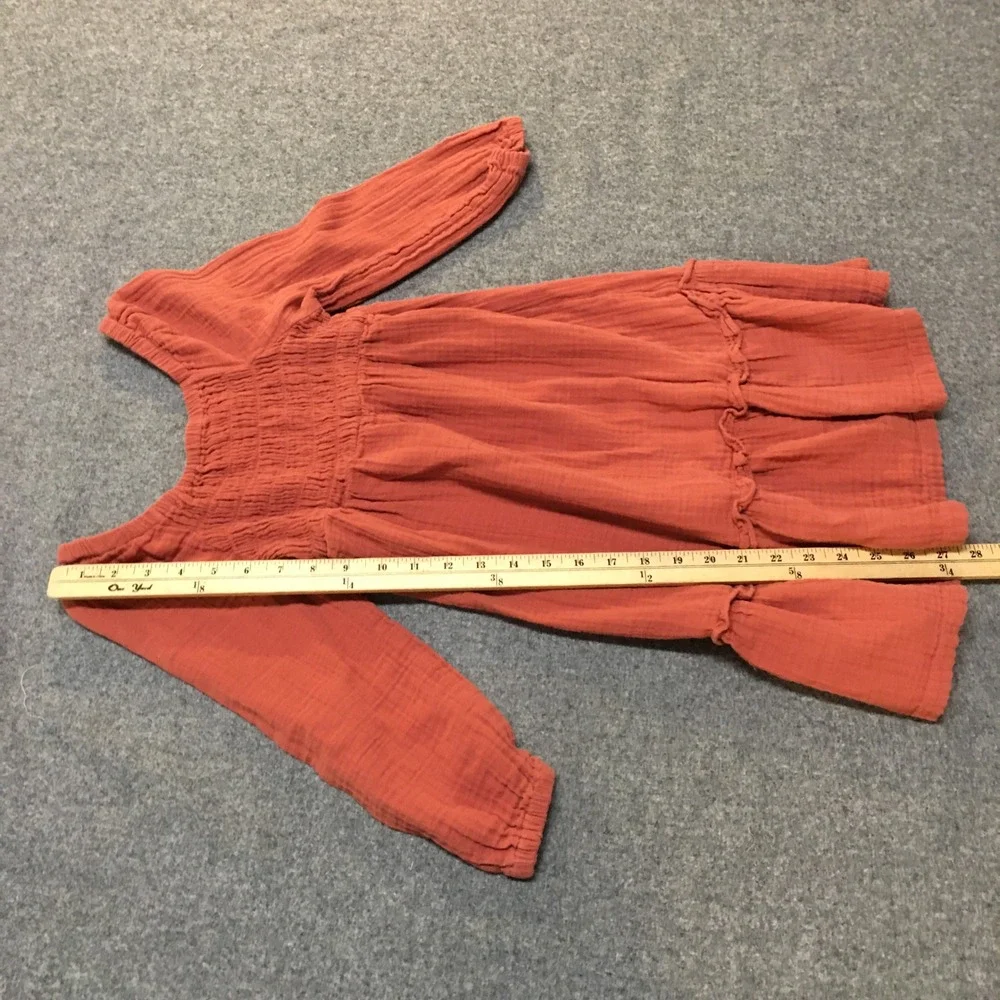 Old Navy Babydoll Dress Kids Size M 8 Molten Copper Smocked Long Sleeve Gauze